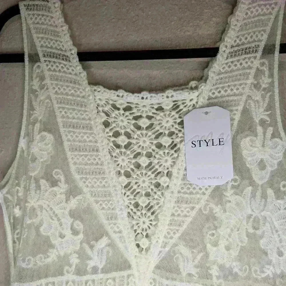 NWT My Style made in Italy white lace see-thru dress midi BOHO Beachy elegant - Picture 3 of 9